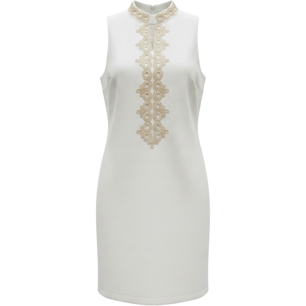 Aryeh White Sleeveless Shift Dress Gold Metallic Embroidered Neckline XL‎